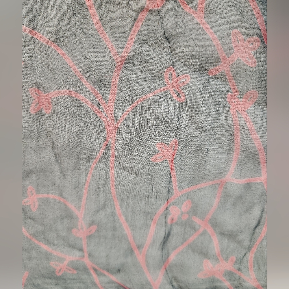 Navy Chiffon Silk Scarf with Red Vine Print - Picture 8 of 8